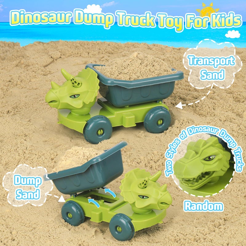 FUSPWEAO Beach Toys, Dinosaur Sand Toys with Dump Truck and Collapsible Beach Bucket, Shovel and Rake, Mesh Bag, Animal Dinosaur Sand Molds, Sand Castle Toys, Sandbox Toys for Toddlers Kids Boys - Image 3